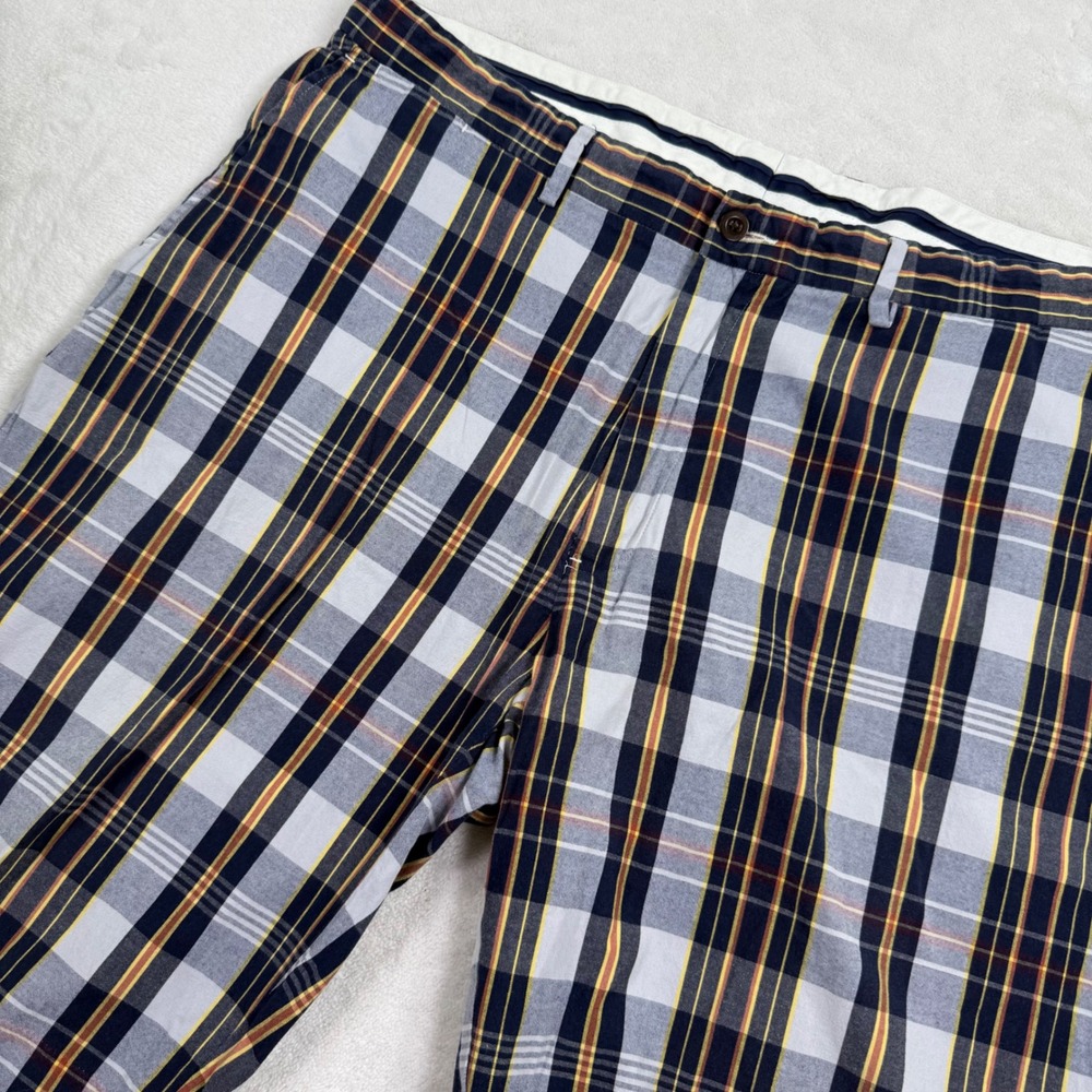 Polo Ralph Lauren Plaid Shorts Mens 40 Navy Blue White Yellow Red Cotton Classic